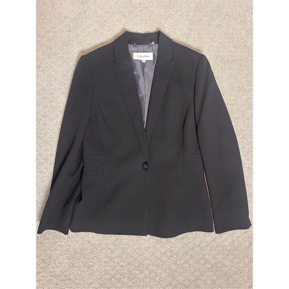 NEW SET Calvin Klein Black Quilted Waist Blazer Pants Suit Set 4P